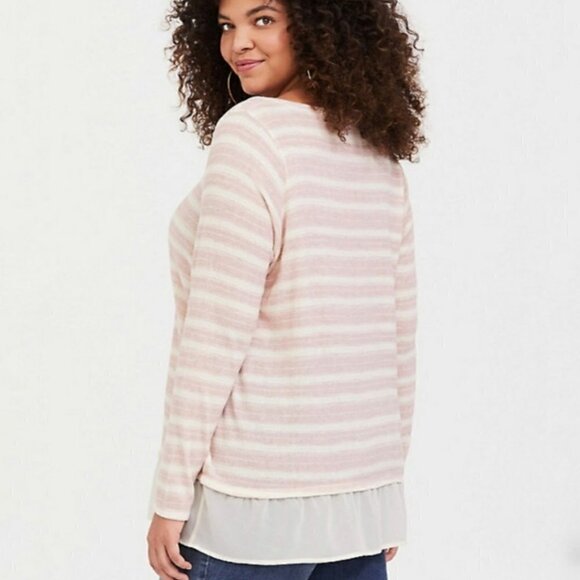 Torrid Blush Pink and Ivory Stripe Lace Sweater 0X - Picture 3 of 11
